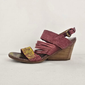 AS98 Pink & Gold Leather Wedge Strappy Sandals Size 9
